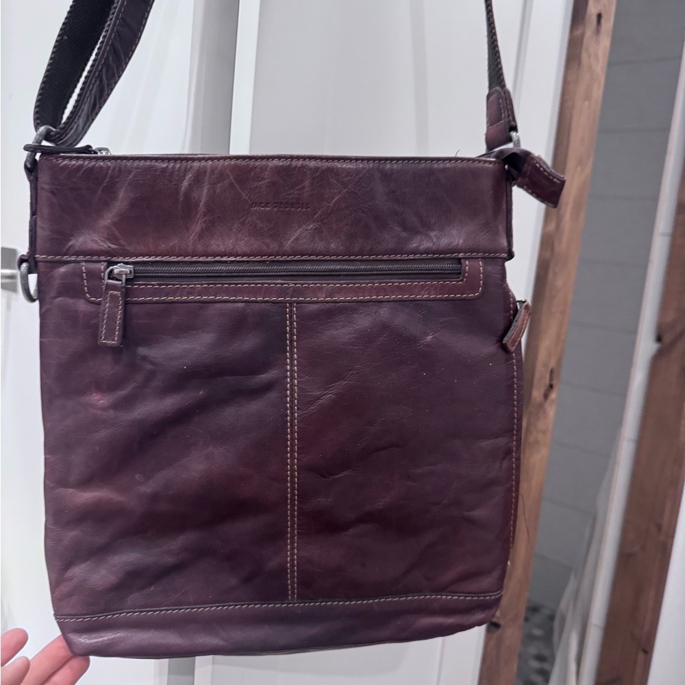 JACK GEORGES Leather Voyager Brown Cross Body Bag